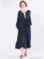楊柳刺繍ワンピース/ネイビー