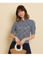 【BAILA4月号掲載】フラワー刺繍半袖カーディガン/ブルー(992)