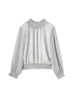 シャーリングネックギンガムチェックブラウス/ミントグリーン×ホワイトギンガム1(131)