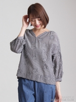 ギンガムチェック星柄カットジャカードブラウス/ブラック