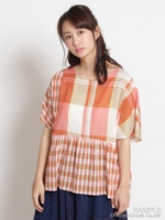 コットンリヨセル先染めチェックMIX　ブラウス/レッド