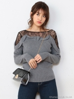 デコルテレースニットTOPS/グレー