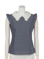 モチーフレース衿ブラウス/ネイビー