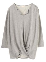 ・キーネックフロントねじりチュニック/杢グレー