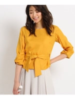 【洗える】麻調サッシュウエストブラウス/マスタード(033)