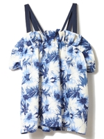 リーフ柄トップス/ブルー