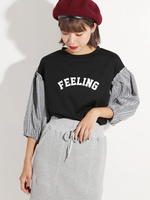 WEGO/チェックスリーブロゴTシャツ