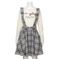 【50%OFF】サスペンダーつきチェック柄タックフレアスカート