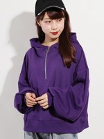 WEGO/ハーフジップボリュームスリーブパーカー