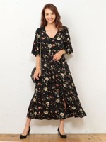 2WAYフラワーロングガウンワンピース/ブラック系