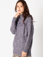 MIX編み柄ニットチュニック/パープル