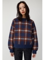 VOLUME SLEEVE CHECK ニット/柄NVY5