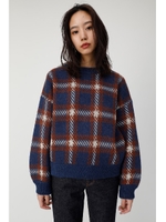 VOLUME SLEEVE CHECK ニット/柄NVY5