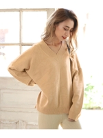 【CHILLE】 Vネックゆるニットトップス/グリーン(012)