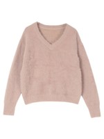 Vネックシャギーニット/ライトブラウン