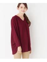 Vネックニットチュニック/ワインレッド(063)