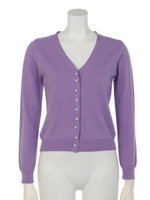 Vネックパール釦ニットカーディガン/ベージュ