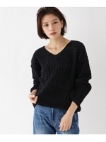 Vネックリブ編みドロップショルダーニット/ブラック(019)
