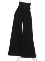 WAIST RIB WIDE PANTS/BLACK×WHITE