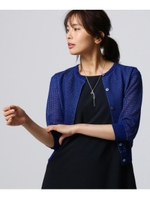 [L]【洗える】2枚重ねメッシュカーディガン/ブルー(592)