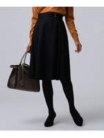 [L]【洗える】ウール地ミディ丈スカート/ブラック(019)