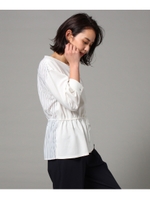 [L]【洗える】バックシャンストライププルオーバー/グレー系(010)