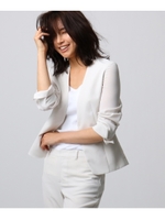 [L]【洗える】ライトノーカラージャケット/グレー系(010)