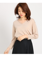 [L]ドロップVネックニット/ライトベージュ(051)