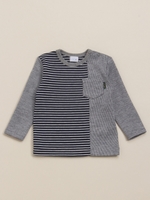 [baby]ボーダー切替長袖Tシャツ/杢グレー
