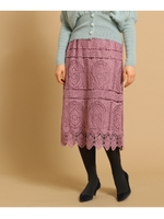 moi non plus（モアノンプリュ）モチーフレースミモレスカート/ライトパープル(081)