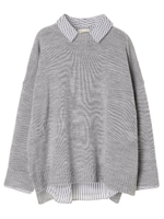 ・SET2点 スキッパーシャツ+ニットプルオーバー/ボーダー