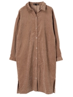 ・コーデュロイロングシャツワンピース/モカ