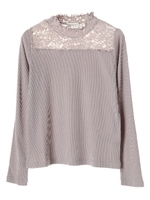 ・シャーリングレース衿プルオーバー/ライトグレー