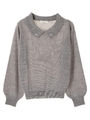 ・衿ビジュー付きニットプルオーバー/杢ライトグレー