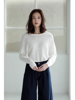 【AZUL BY MOUSSY】エアリーコットン片畦ボートネックVプルオーバー/O/WHT