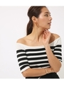 【AZUL BY MOUSSY】オフショルダーニットプルオーバー/柄WHT