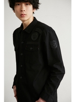 【AZUL BY MOUSSY】バックサテンミリタリー長袖シャツ/BLK