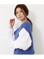 【AZUL BY MOUSSY】布帛切替ワッフル編み長袖プルオーバー/BLU