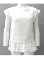 【Alluge】裾フリルレーストップス/ホワイト(001)