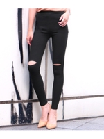 【CHILLE】ニーカットストレッチレギパン/ブラック(027)