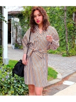 【CHILLE】 ヒモ付マルチストライプワンピース/イエロー(024)