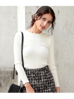 【CHILLE】フリルポイントリブニットトップス/ホワイト(001)