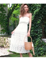 【CHILLE】裾レースベアワンピース/ホワイト(001)