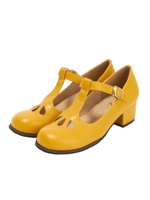 【F i.n.t】Tストラップカットワークパンプス/MUSTARD