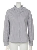 【F i.n.t】スタンドフリルカラーブラウス/OFF×NAVY