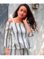 【Latina】ストラップオフショルダーストライプトップス【別売りSETUP】/ホワイト(001)