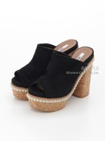 【R&E】スタッズワイドカバーコルクミュール/ブラックスエード