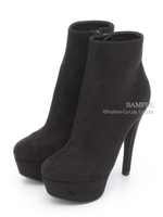 【R&E】ハイヒールスーパー美脚ショートブーツ/ブラックスエード