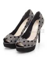 【R&E】美脚オープントゥパンプス/ブラックコンビ