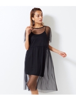 【Settimissimo】インナー付チュールギャザーワンピース/ブラック(027)